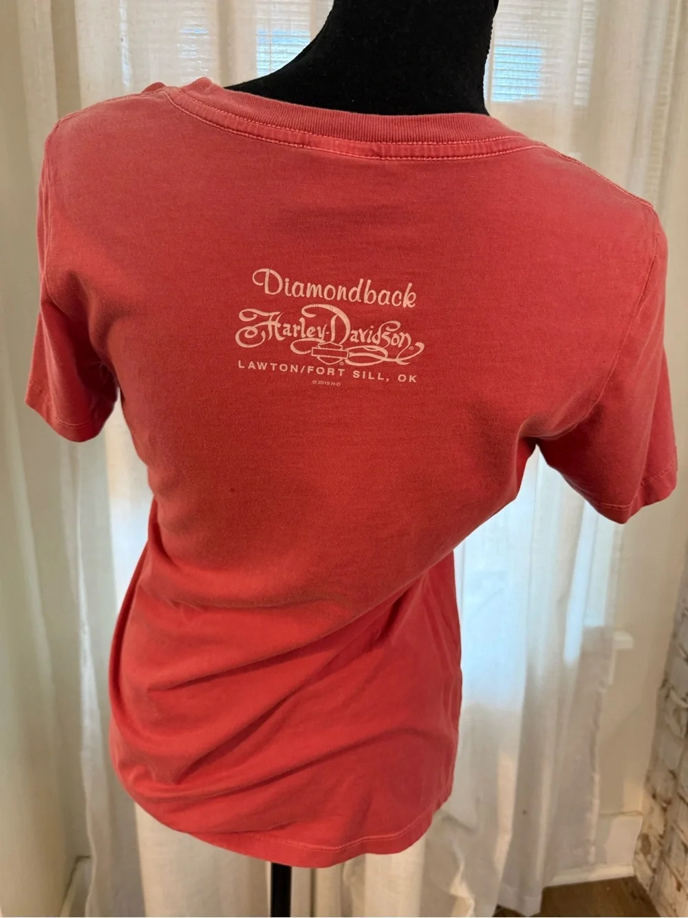 Harley-Davidson Coral Red Graphic Tee with Silver Print - Picture 3 of 4